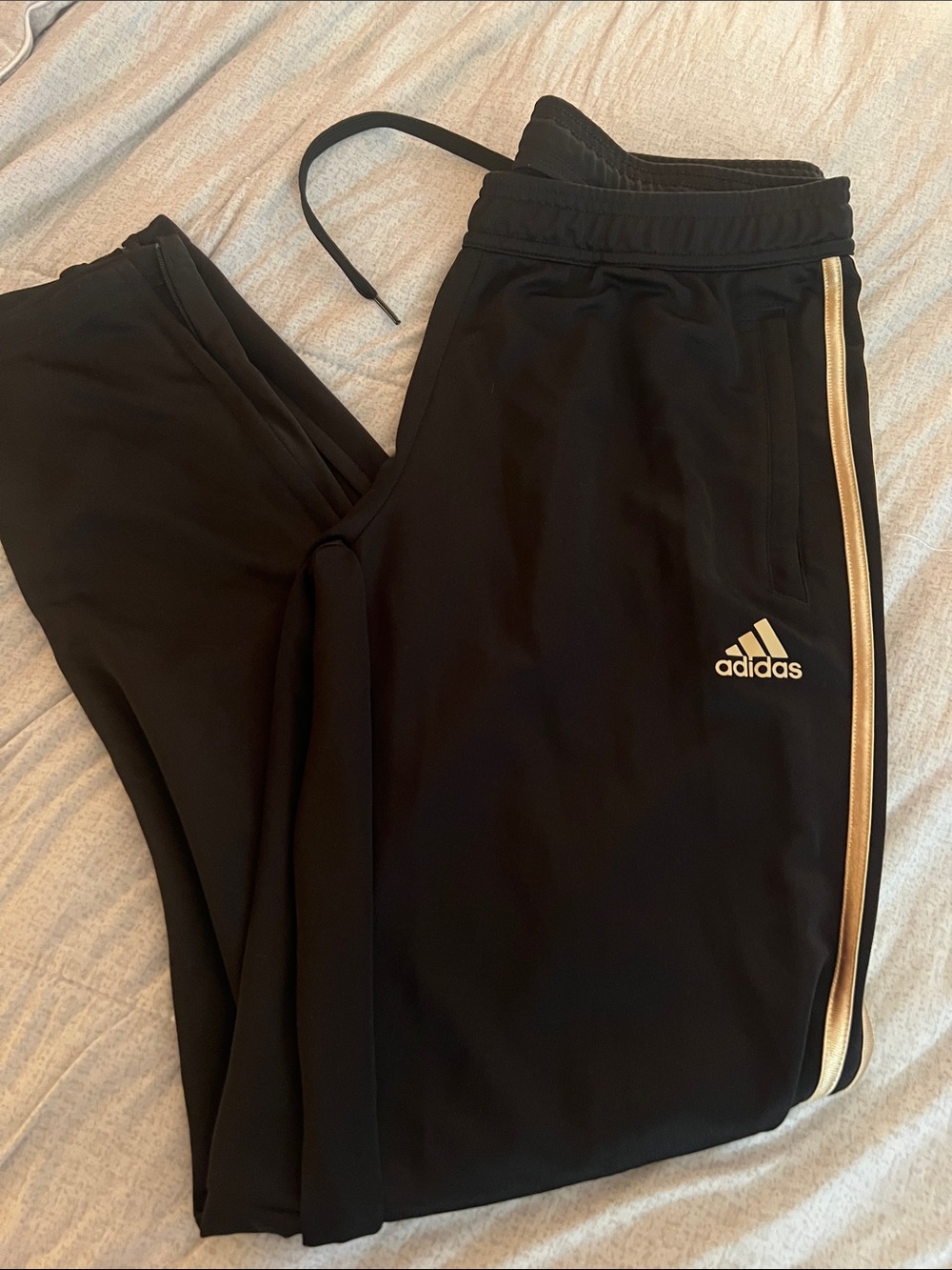 adidas Black Joggers with Gold Side Stripe